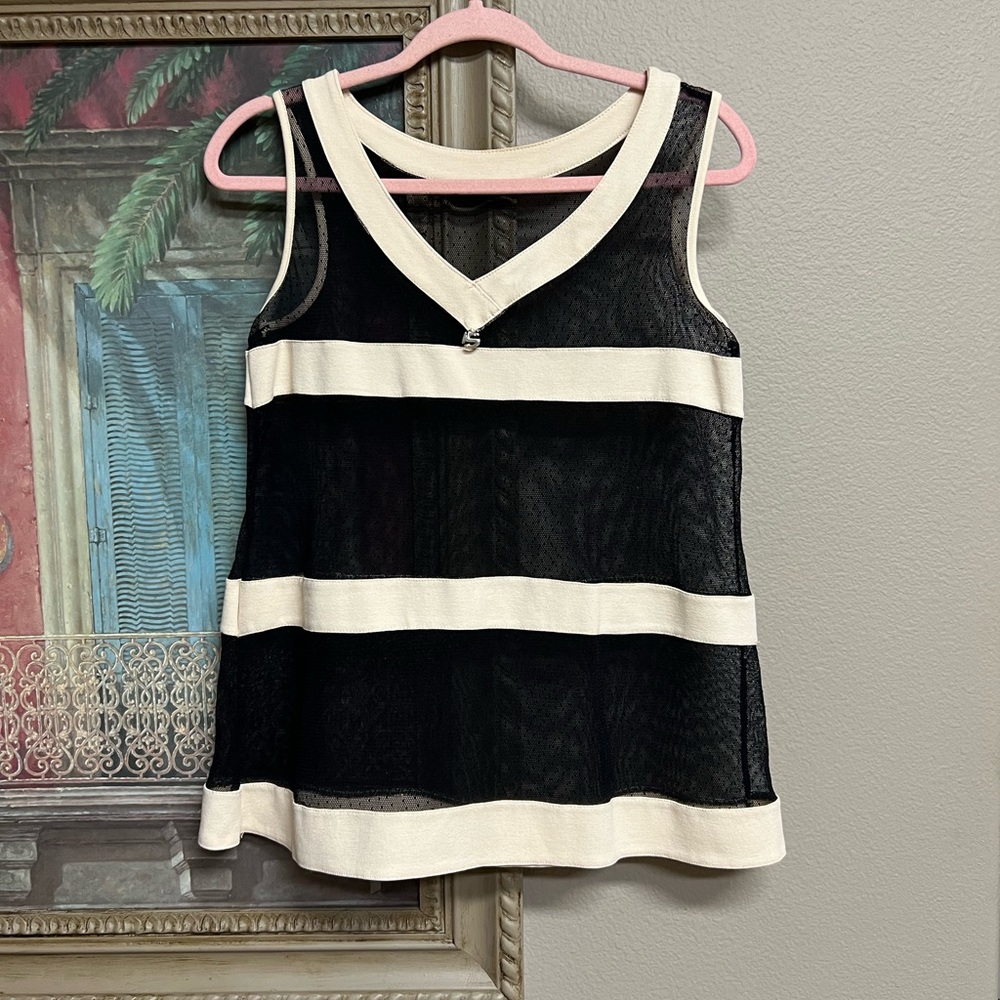Siste’s Boutique Black Mesh and Cream Sleeveless Top Made in Italy